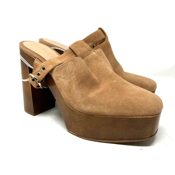 Gianni Bini Sotelo Light Brown Suede Clogs Mule Platform Heels Retro Y2K 9.5 - Picture 1 of 7